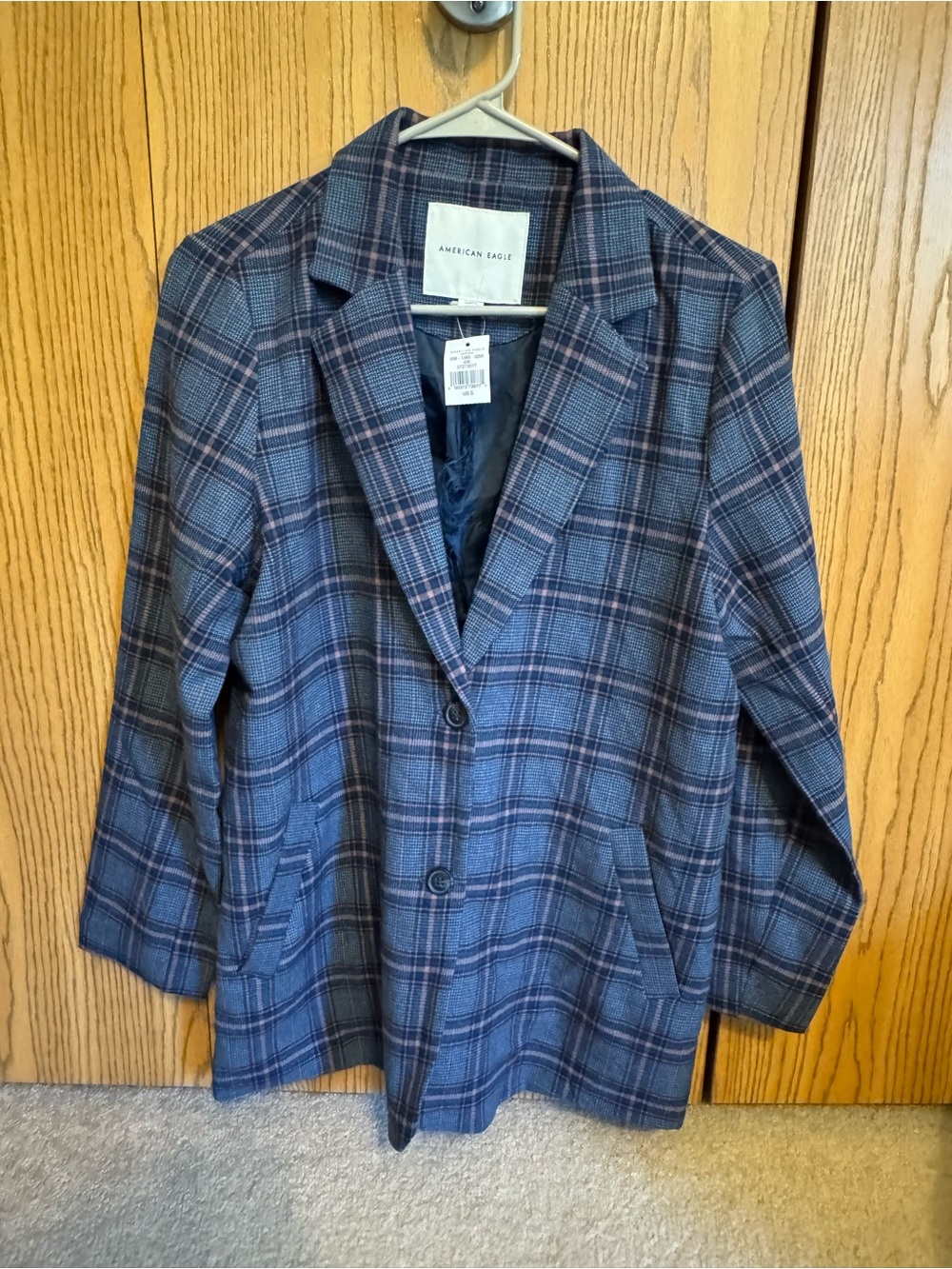 American Eagle Outfitters Plaid Blazer in the Rich Navy